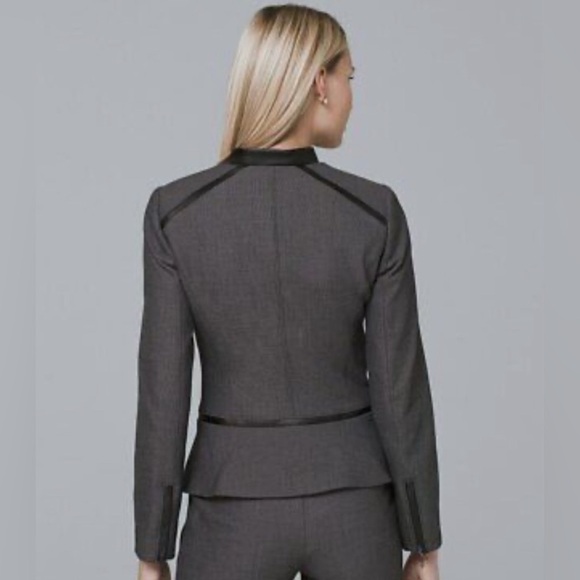 White House Black Market Gray Faux Leather Trim Blazer w/ Zipper Women’s Size 10 - Picture 2 of 5